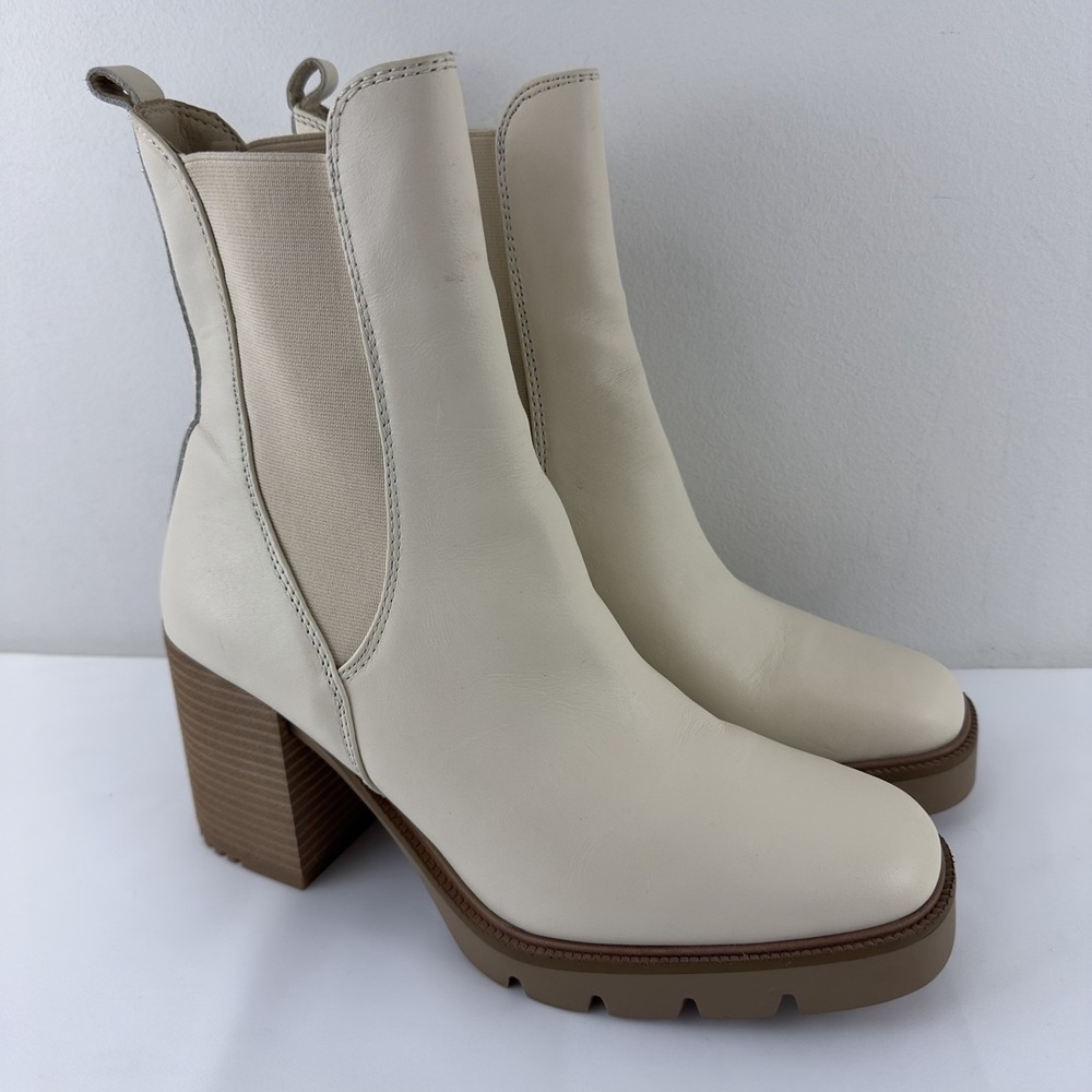 Sam Edelman Women's Cream Leather Chelsea Heeled Boots Size 9.5